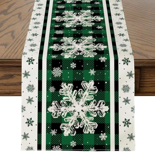 JOTOM Weihnachten Tischläufer, Schneeflocken Tischläufer Küche Esstisch Dekoration für Party Wohnzimmer Esszimmer Garten, Innen & Außen Weihnachtstischdecke Weihnachtsdeko (40 x 180 cm, Grün)