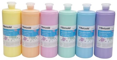 Betzold Temperafarben, 6er-Set je 1 Liter flüssige Malfarben | Kunst-Unterricht