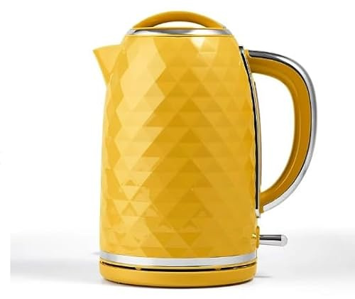 New Fast Boil Diamond Textured Kettle 1.7L – Yellow - 3000W Rapid Boil – Lightweight At 0.92kg. - Dimensions: H26 X W22.1 X D15.8cm – A01.