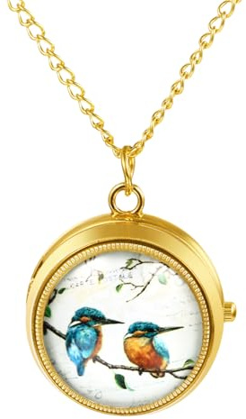 JewelryWe Taschenuhr Damen Elegant Lebensbaum/Schädel/Schmetterling/Engel Mädchen Analog Quarz Uhr mit Halskette Kette Pocket Watch Geschenk Rosegold