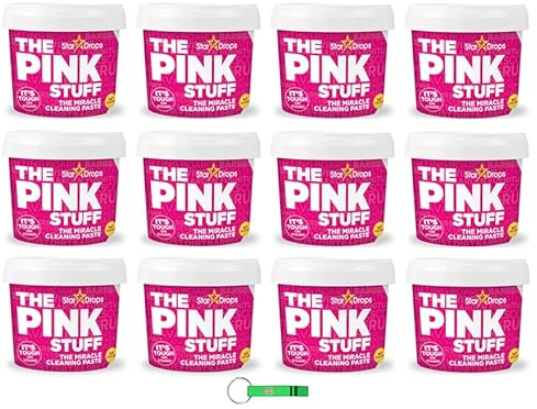 12 x pasta detergente multiuso The Pink Stuff rimuove efficacemente sporco, macchie di grasso e molto altro ancora 850 g + portachiavi Beni Culinari