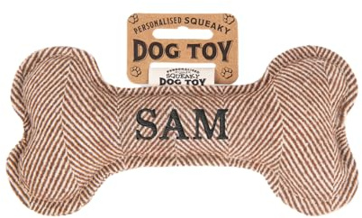 History & Heraldry Personalisiertes Quietschendes Hundespielzeug, Knochen Form, mit `Sam` Aufschrift, Stoffspielzeug für Hunde