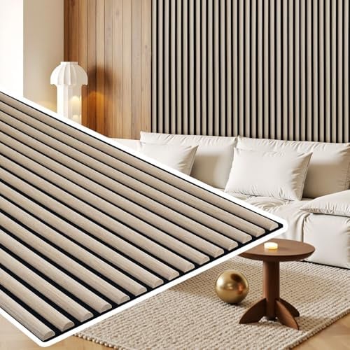 Jayseuw Akustikpaneele 6 Stück 120x60cm Rundstab Wandpaneele Holz und Filz,Schallschutz Holzpaneele Eiche optik Wandverkleidung für Studio und Zuhause – Großflächige Abdeckung (4.32m²)