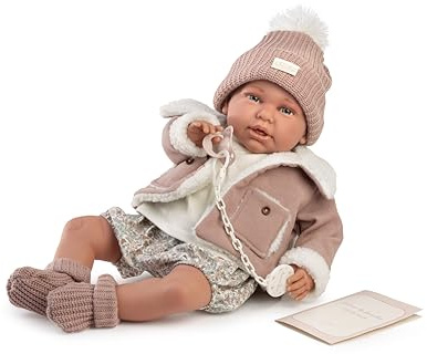 Antonio Juan Mi First Reborn Daniela Puppe mit Lammfelljacke, Reborn Puppe für Kinder, Rollenspiel und Pflege