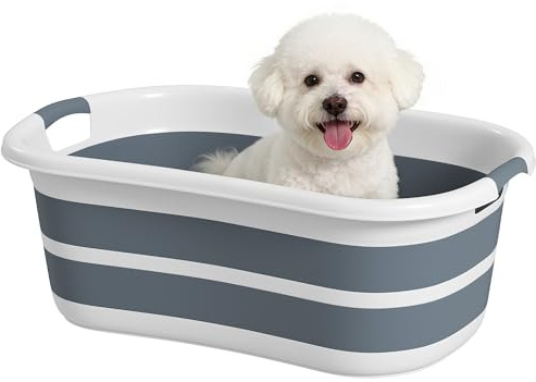 PawHut Vasca da Bagno Pieghevole per Cani e Gatti Portatile 27L Grigia | Vasca per Animali, Foro di Scarico, Salvaspazio, per Interno ed Esterno, Piscina per Cani