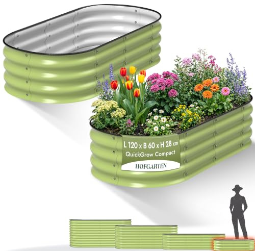 HOFGARTEN Hochbeete für Garten aus Metall 120x60x28 cm, 2er Set, Salbei | 8 Kombinationen, bodenoffen, Zn-Al-Mg-Stahl, formstabil & langlebig, hoher Korrosionsschutz, Gemüse- & Kräuterbeet