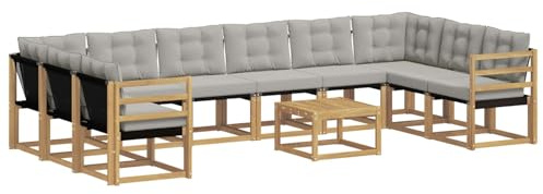 vidaXL Outdoor-Sofagarnitur mit Kissen 11 pcs Weiß und Hellgrau, Garten-Sofa, modernes Outdoor-Satz, haltbare Terrassenmöbel, perfekte Lounge für Entspannung und Komfort
