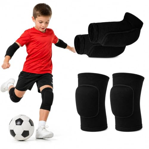 Juego de 4 rodilleras y coderas para niños y adolescentes, talla L | Equipo de protección transpirable para voleibol, fútbol, baloncesto