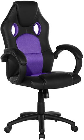 Beliani Chaise de Bureau au Style Gaming en Tissu Synthétique Maillé et Cuir PU Noir et Violet au Design Sportif avec Accoudoir en Plastique