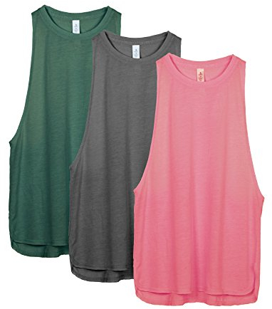 icyzone Damen Sport Top Locker - Atmungsaktive Fitness Shirt Muscle Tank Top Sport Oberteile, 3er Pack (S, Army/Charcoal/Pink)