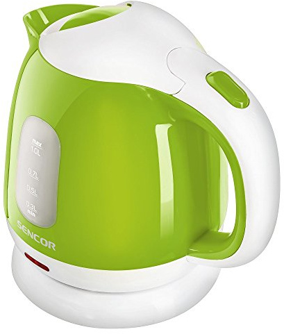 SENCOR SWK 1010WH Bouilloire Électrique Compacte - 1,0 Litre - 1100W - Filtre Anti-Calcaire Amovible Lavable - Blanc / Vert