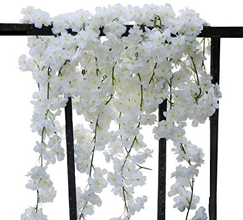 COSCHANO 4 Pack Artificial Cherry Blossom Wall Hanging Cherry Vine Silk Floral Garland Flowers String Fake Flowers Garland for Home Wedding Arch Outdoor Garden Wall Decor Party Decoration,5.9 Feet