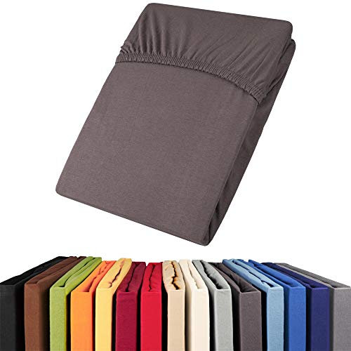 aqua-textil Viana Topper Laken 140x200-160x200 cm anthrazit Baumwolle Spannbetttuch Jersey Spannbettlaken