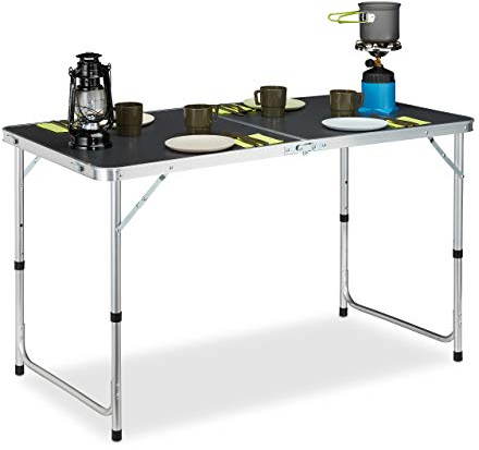 Relaxdays Campingtisch klappbar, Aluminium, MDF, Klapptisch Camping, leicht, höhenverstellbar, 120 x 60 cm, Silber/grau