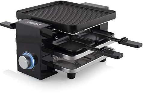 Princess Piano 4-Raclette, Grill y Plancha-Placa de cocción Reversible-4 personas-700 W, Aluminio, Negro
