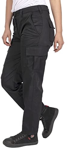 Lee Cooper Workwear LCLPNT241 Ladies Heavy Duty Easy Care Multi Pocket Work Safety Classic Cargo Pants Trousers, Black, 10 UK / 28 Leg (short)