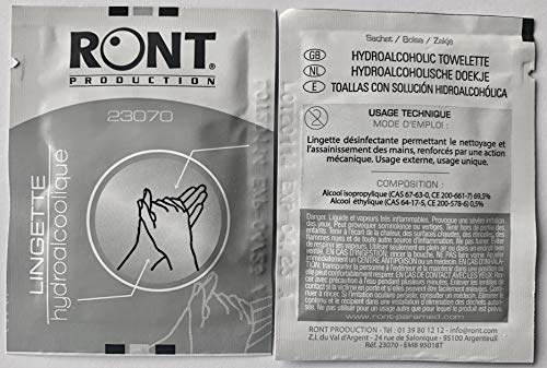 Ront - Lingettes hydroalcooliques - Sachets individuels Conditionnement - Distributeur de 250 lingettes