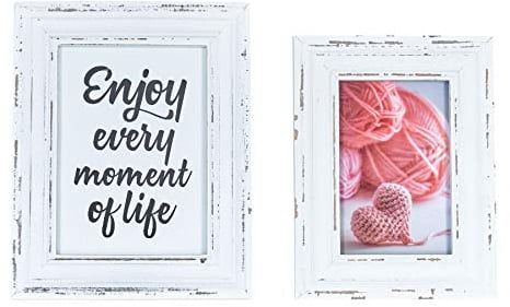 levandeo 2er Set Bilderrahmen Weiß gewischt Holz 10x15 13x18 Shabby Chic Vintage Landhausstil Portraitrahmen Fotorahmen Einzelrahmen