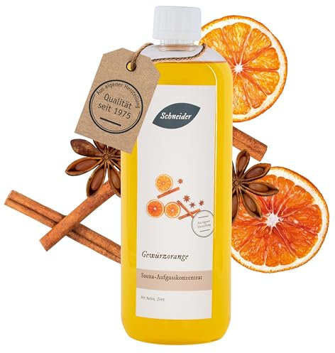 Saunabedarf Schneider - Aufgusskonzentrat Gewürz-Orange - fruchtig-frischer, kräftiger Saunaaufguss - 1000ml Inhalt