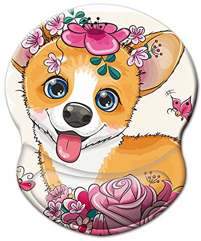 Boutilon Tapis de souris ergonomique avec repose-poignet pour ordinateur, ordinateur portable, maison, bureau (chien adorable) 22,1 x 19,1 cm