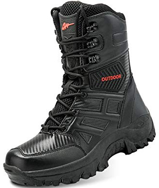 IYVW 5.AA L203 Stivali da uomo, in pelle, stile militare, impermeabili, con cerniera, tattici, per ambienti esterni, per forze dell’ordine, esercito nero 45 EU