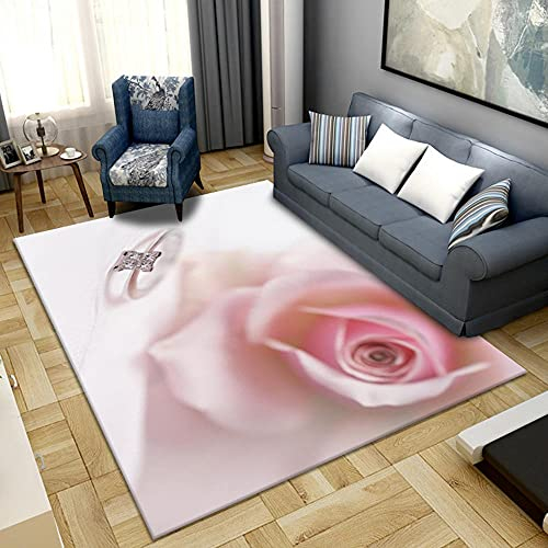 AU-OZNER rasenteppich,Rosa Teppich, Rose Muster Bürostuhl Kissen Sofa Antibakterieller Bequemlicher Teppichboden Flur Teppich -Rosa_80x120 cm.