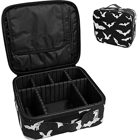 9CH Goth Make-up-Tasche, Organizer, Totenkopf, groß, Reise-Make-up-Tasche mit verstellbaren Trennwänden für Frauen, Gothic-Schläger-1, Tragbare Gothic-Make-up-Tasche
