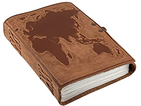 Gusti Notizbuch Leder-Ronda Notizheft Reisetagebuch Weltkarte Tagebuch DIN B6 Braun Leder
