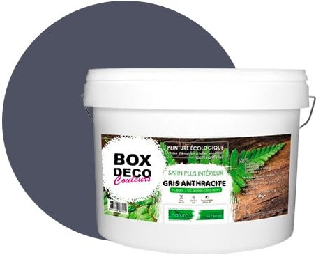 BOX DECO COULEURS Natura ökologische Wandfarbe Satin Optik Innen Natura - 10 l / 130 m² Anthrazit