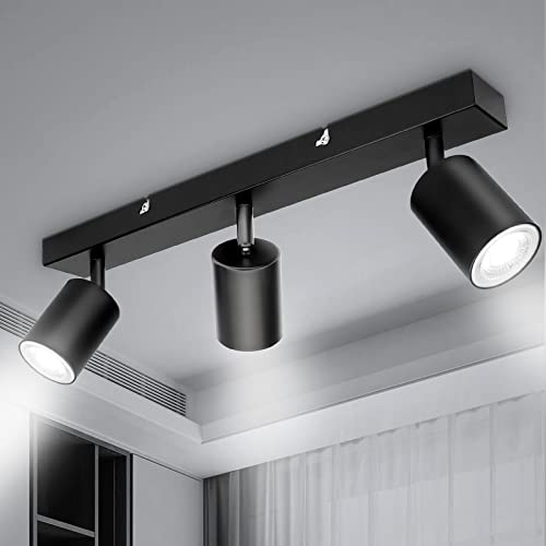 TaFiCo Deckenstrahler LED 3 Flammig - Deckenleuchte Schwarz GU10 - Strahler Deckenleuchte Schwenkbar und Drehbar Wandspot Innen für Küche Wohnzimmer Schlafzimmer Flur (Leuchtmittel Nicht Inklusive)