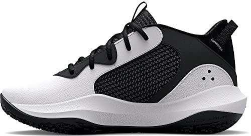 Under Armour Unisex Pre-School Ua Lockdown 6 Basketball Shoes Court Performancence, (101) White/Black/Black, 32 EU