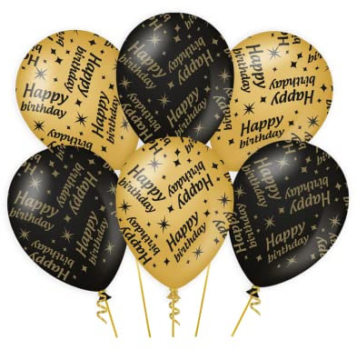 PD-Party - Happy Birthday Luftballons - Deko für Geburtstag - Schwarz Gold Party Dekoration - Junge & Mädchen - 30x30 cm - 6 Stück