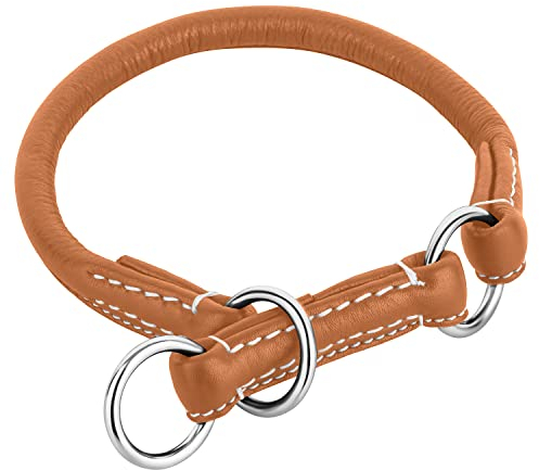 Schnüffelfreunde Zugstopp Hundehalsband aus Leder I Erziehungshalsband I Dressurhalsband I Lederhalsband Hund (L-XL - bis 42cm, Beige)