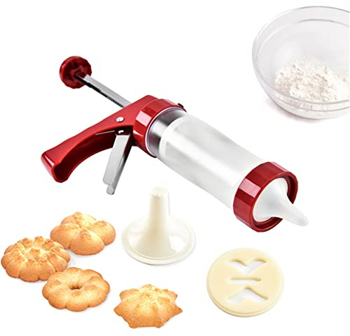 Cookie Press Gun Kit Biscuit Making and Icing Set, 22Pcs Biscuit Gun Maker Decoration Machine with 16 Cookie Shaped Discs and 6 Piping Tips Biscuit Maker Cookie Press Pump for Birthday Party