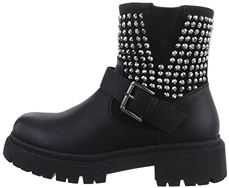 Ital Design Damenschuhe Stiefeletten Plateaustiefeletten, 2664-, Kunstleder, Schwarz, Gr. 38