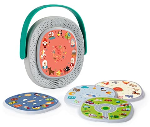 TIMIO Player + 5 Discos | Escucha cuentos, historias, música y rimas infantiles | Aprende números, letras, animales | 8 idiomas incluidos | Juguete interactivo con audio, caja de cuentos para 2-6 años