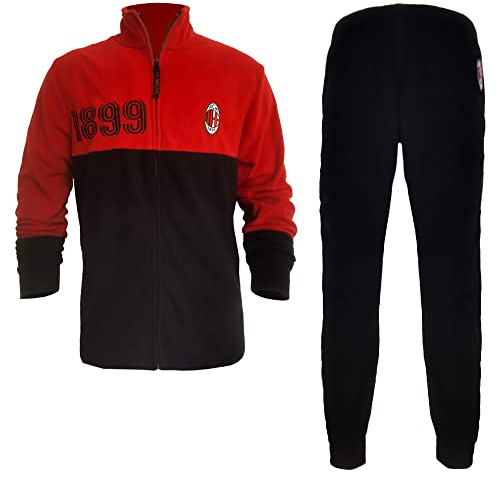 Pigiama Uomo Full Zip in Pile AC Milan Prodotto Ufficiale Art. MI14134 (Rosso, S)