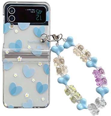 CrazyLemon Coque Galaxy Z Flip 4 avec Chaîne, Coque Transparente Portable avec Charnière Cover Rigide Housse pour Samsung Galaxy Z Flip 4 5G 2022 pour Femme Fille - Amour Bleu