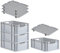 PROREGAL SuperSparSet 4x Eurobox NextGen Grip mit Auflagedeckel & 4 schwarzen Schiebeschnappverschlüssen, HxBxT 22x40x60cm, 44 L, Grau, Griffe offen, Eurobehälter, Transportbox