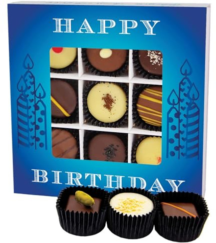 Hallingers Genuss Manufaktur Pralinen Geburtstagsgeschenk - ohne Alkohol, handmade aus Confiserie-Edelkakao in wertiger L-Geschenkbox Happy Birthday, Geschenke für Frauen Männer