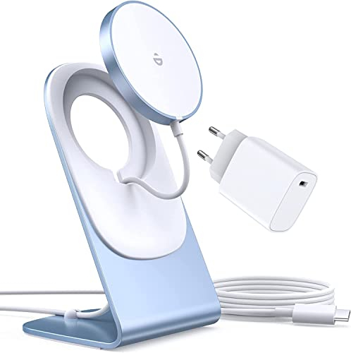 Mag-Safe Ladegerät,Wireless Charger mit iPhone ladestation,induktive ladestation,magnetisch Induktionsladegerät,Kabellos Schnellladegerät kompatibel für iPhone 15/14/13/12/11 Pro Max Plus Blau