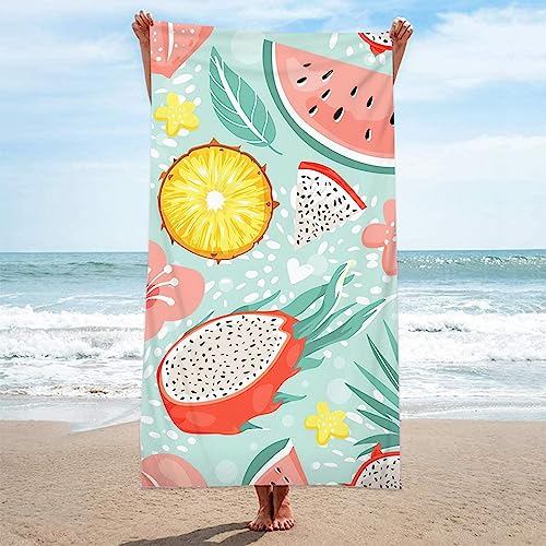 KnSam Strandtücher 90x180cm, Mikrofaser Strandtuch Junge Ananas Pitaya Wassermelone Muster, Badehandtuch Strandlaken Handtuch Groß Strand, Strandhandtuch für Reise Schwimmen, Gelb Rot Grün