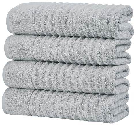 Great Bay Home Hellgraues Badetuch-Set, 4 Stück, schnell trocknend, geripptes Badetuch-Set. Zero-Twist, gekämmte 100% Baumwolle, ultraweiche, luxuriöse Handtücher für Badezimmer (4 Stück, Hellgrau)