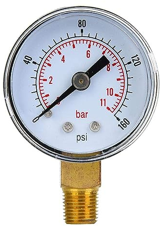 Manometre Pression eau, Manomètre de Piscine 1/8 BSP, Manometre Filtre Piscine, Manomètre Mécanique à Double échelle, Mini Manomètre pour Mazout, Huile ou eau, 160PSI,0-11bar