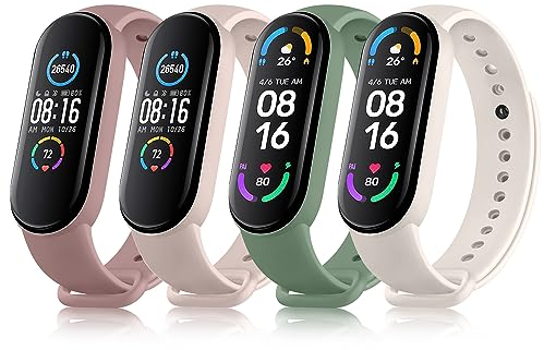 Vancle 4PACK Armbands für Xiaomi Mi Band 6 Armband Xiaomi Mi Band 5 Armband für Damen Herren,Silikon Sport Ersatzarmband Uhrenarmband für Amazfit Band 5(Violett/Rosa/Starlight/Avocadogrün)