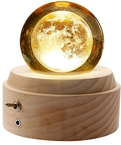 HABOWN Kristallkugel Spieluhr, 360 ° drehbare hölzerne Spieluhr mit Licht, Geburtstagsgeschenk, Projektionsfunktion mit Beleuchtung, LED Mond Lampe, Valentinstagsgeschenk, Jubiläum (Mond)