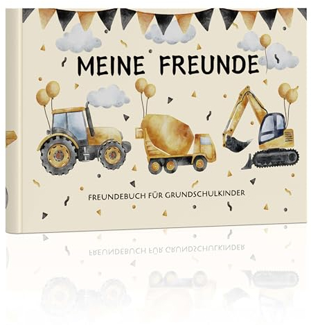 BIROYAL Freundebuch Kindergarten Jungen 120 Seite | Baufahrzeug Design | Schulfreundebuch Geschenk zur Einschulung | Meine Freunde | Freundschaftsbuch zum Ausfüllen für Kindergarten, Grundschule