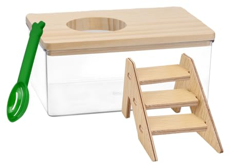 HoaaiGo Baño de hámster para mascotas, baño de arena para hámster con escalera y pala, contenedor de baño de arena para hámsters, accesorios de baño de arena para hámster dorado, hámster enano