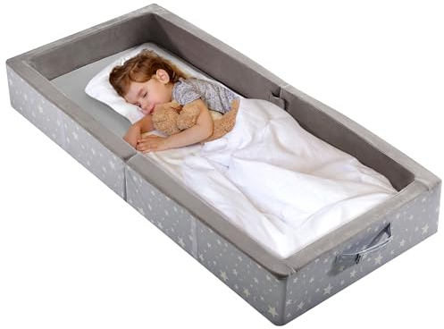 BYBYME Cuna portátil impermeable para niños, cama de viaje con colchón, sábana bajera lavable, cama de viaje plegable para camping, fiestas de pijamas, abuela, gris claro