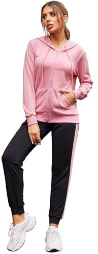 Parabler Survêtement Femme Jogging Ensemble Deux Pièces Combinaison de Sport de Loisirs Fitness Zipper Hoodie Sweatshirt Pantalon Long Streetwear Outfit-Sport Rose XXL